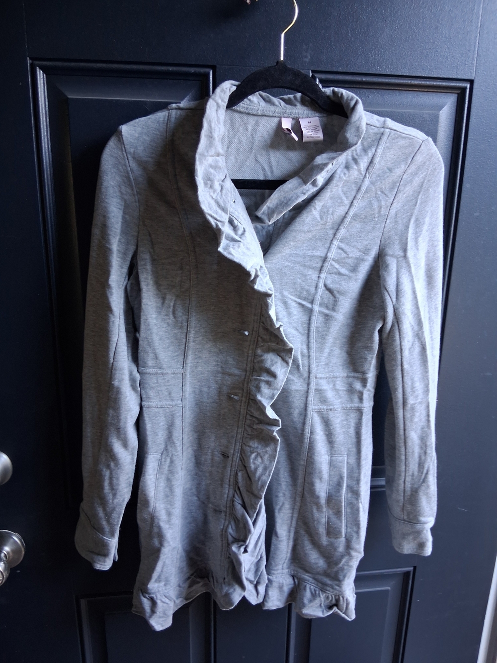 Big Star Light Gray Ruffle Front Cardigan